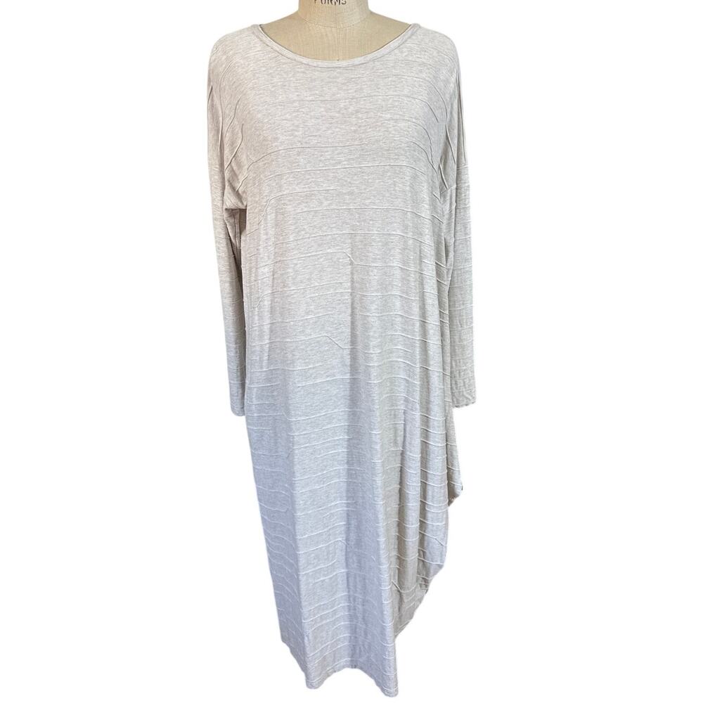 OSKA Midi Asymmetrical Long Sleeve Dress in Cream Oatmeal Size 2 / Medium
